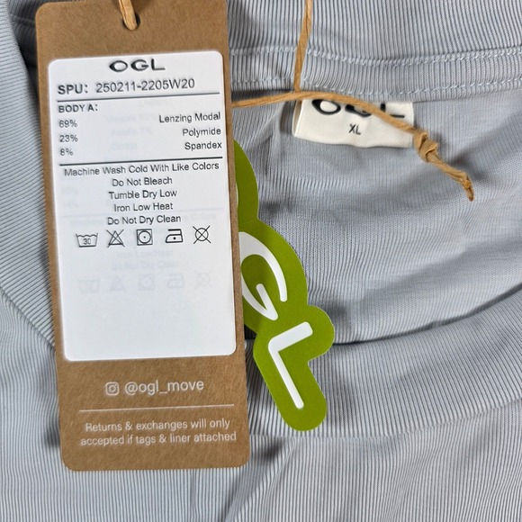 OGL Women XL Light Blue Drapey Crew Neck Top Modal Knit Stretch Minimalist - Picture 7 of 8